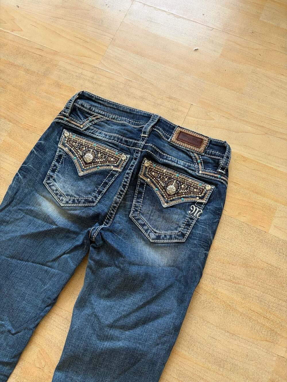 Miss Me Bootcut Jeans Size 25 Blue Embellished Flap Pockets